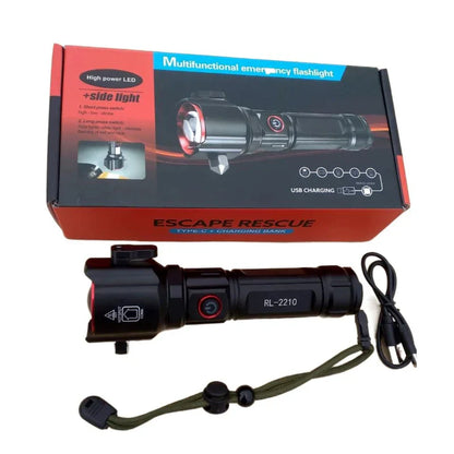 Multi-Functional 1KM Long Range LED Emergency Flashlight Powerbank Type-C Charging