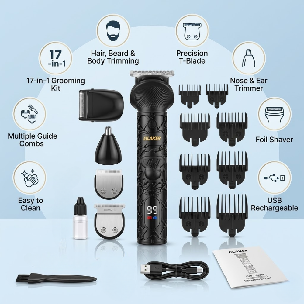 GLAKER Professional 17 in 1 Hair Clipper & Beard Trimmer Kit