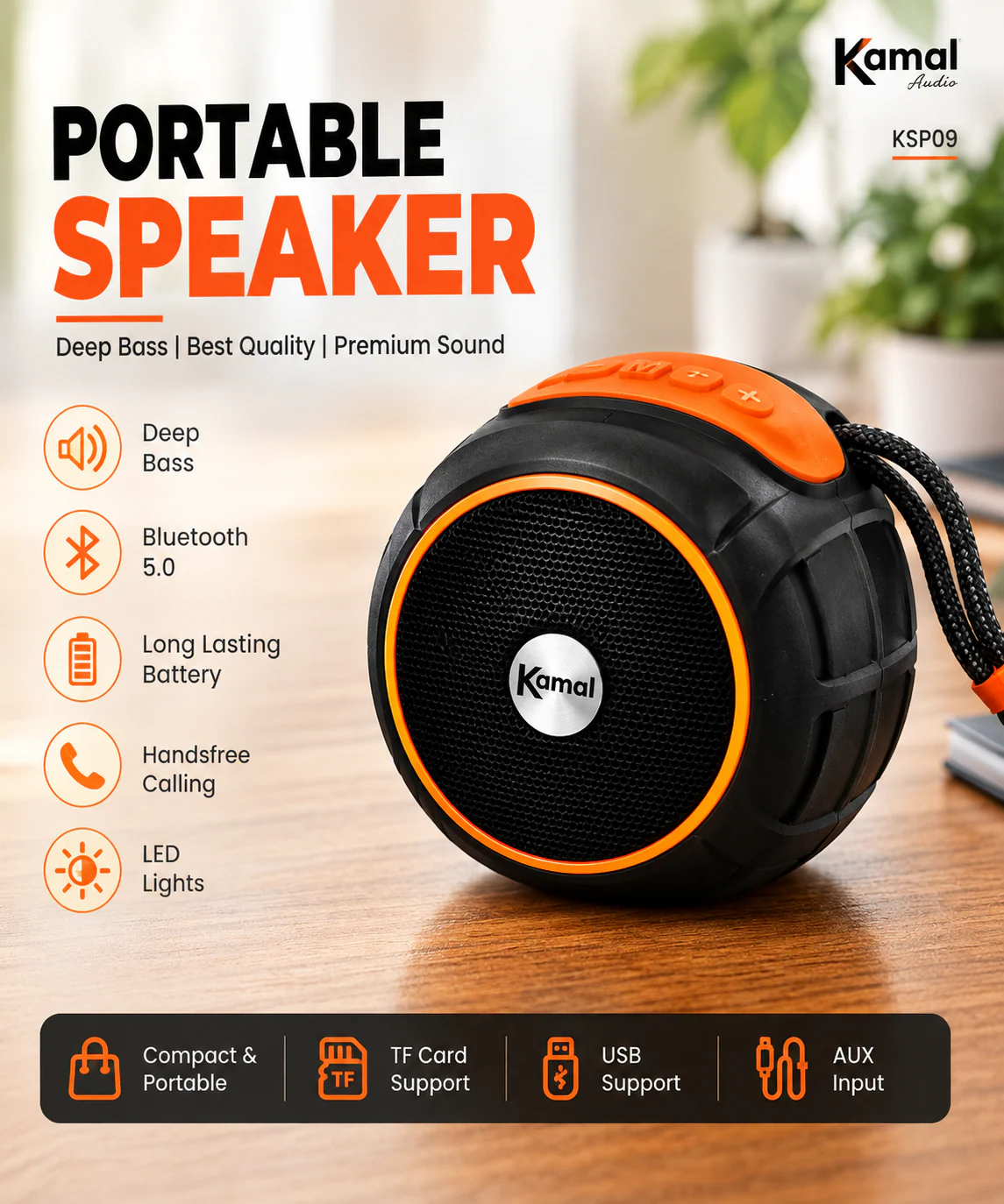 Kamal KSP09 Portable Speaker with Deep Bass