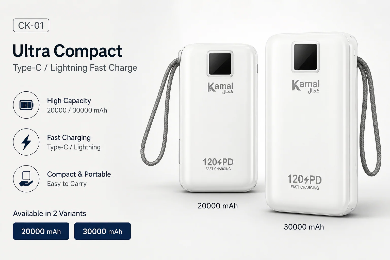 Kamal CK-01 20000mAh 120W PD Fast Charging Power Bank